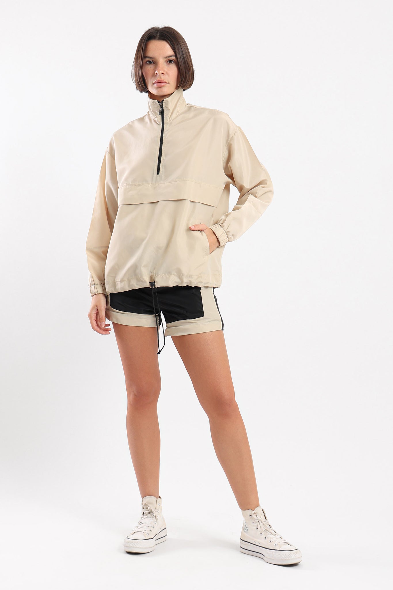 WINDBREAKER PARKA SWEATSHIRT - BEIGE